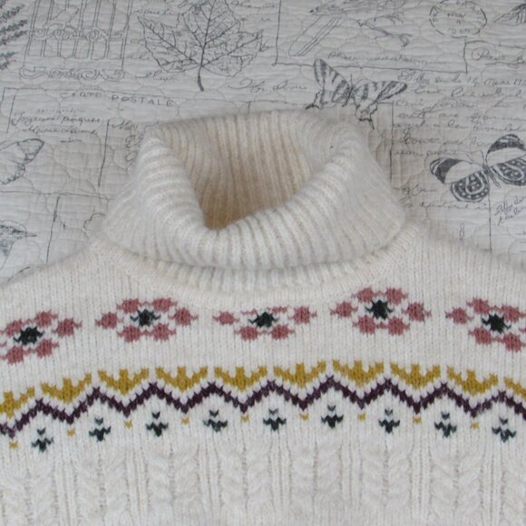 $118 Evereve Lyra Fair Isle Turtleneck Sweater Ivory Wool Bld Cozy Pullover XL - Picture 4 of 10